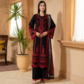 Black & Maroon Embroidered Cambric Cotton Suit