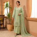 Mint green cotton embroided suit
