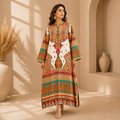 mustard Printed Embroidered Kaftan