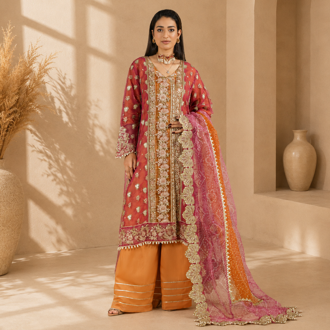 Tila & Handwork Organza 3-Piece Suit