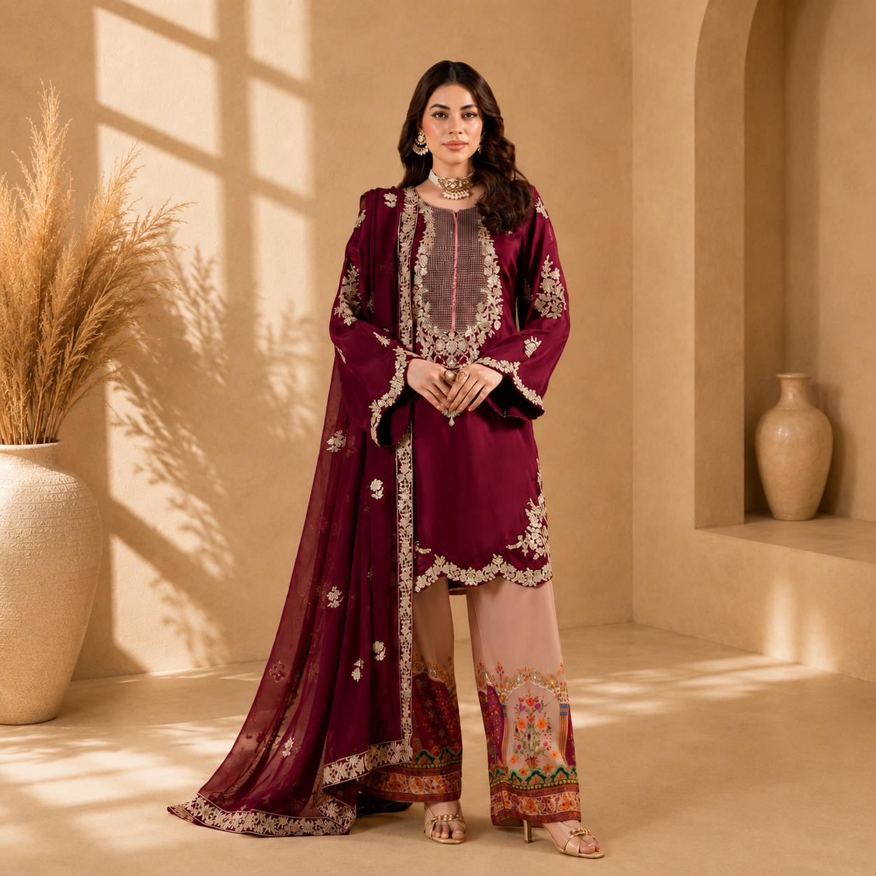 Zareen Embroidered 3-Piece Suit