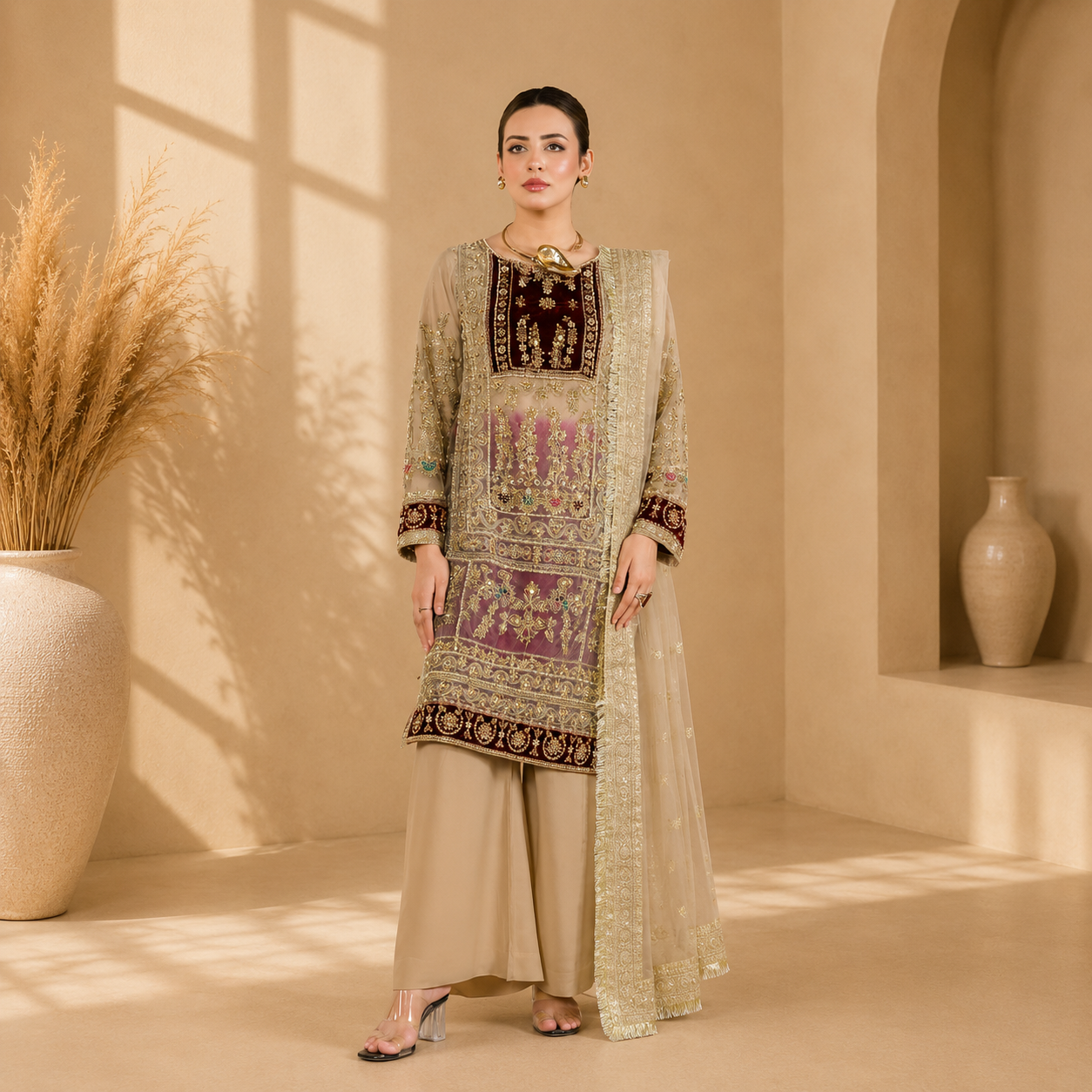 Mehvar Embroidered 3-Piece Suit