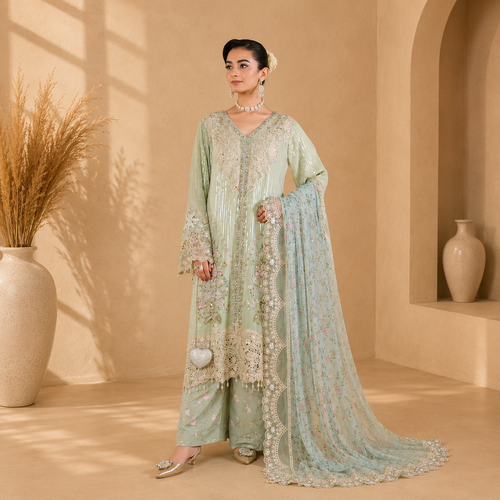 Azure Bloom Embroidered 3-Piece Suit